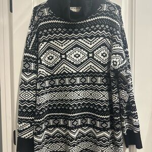 LOFT Black and White Geometric Turtleneck Sweater dress